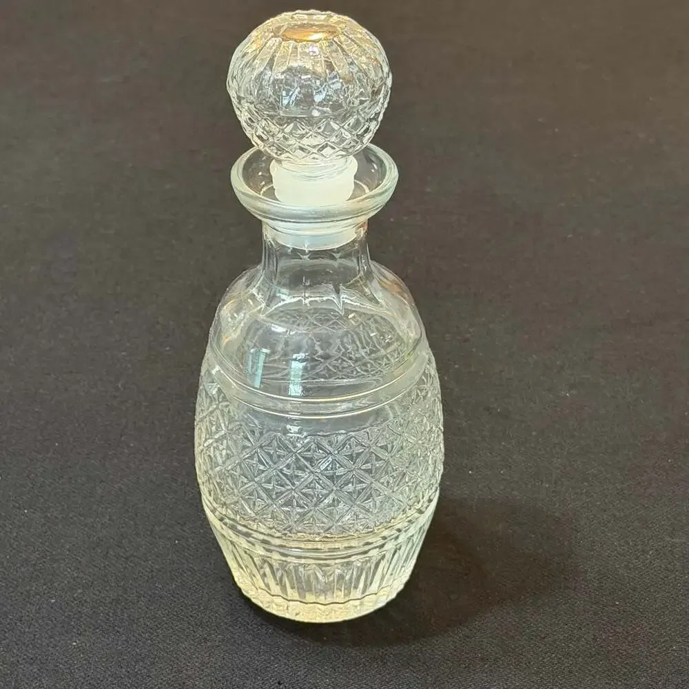 Vintage Cut Glass Decanter with Ball Stopper 9”
